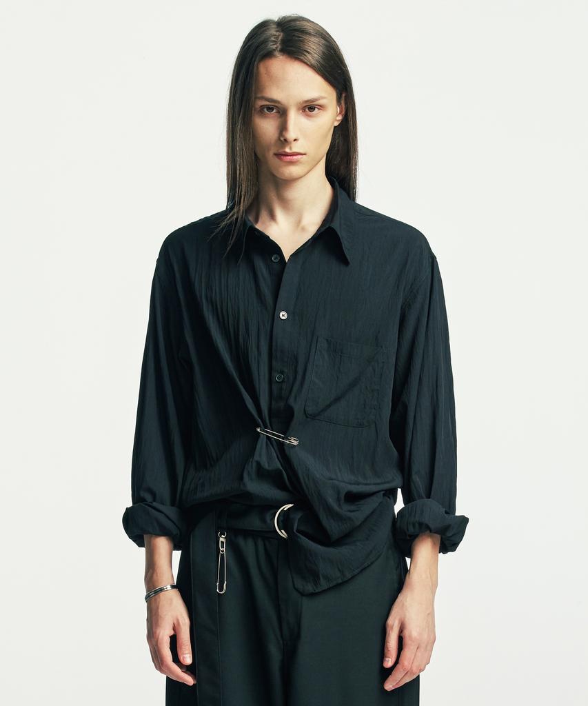 SSY [Pin Set] Wrap Pin Drap Shirt Black