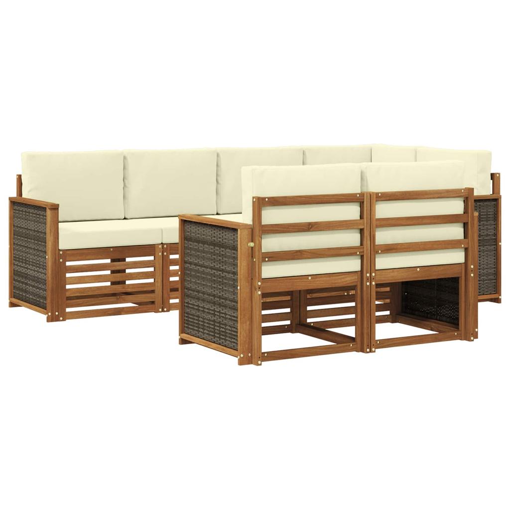 Outdoor Corner Sofa Set with Cushions 6 pcs Natural and Cream