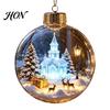 Decorative Acrylic Holiday Spheres 3D Christmas Faux Crystal Ball Ornament, Lighted Reindeer Sleigh LED Pendants Snow Scene Hanging Decor for