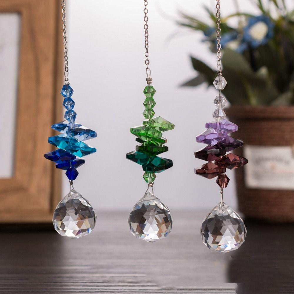 5Pcs Rotating Prism Pendant Hanging Sun Catcher Garden Decoration Crystal Wind Chime Tree