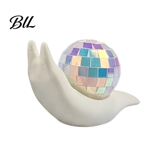 Shiny Disco Party Decoration Snail Figurine, Retro 70s Ball Table Statue, 3D Unique Gift for Her Glitter Mirror Ornament Home Office Desktop