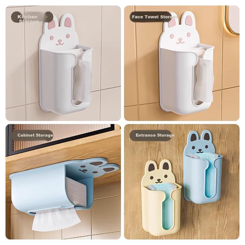 Jiadu Cartoon Tissue Box, Wall-Mounted, No Drilling Required, Bathroom Facial Tissue Storage Box, Toilet Paper Holder, Roll Paper Rack