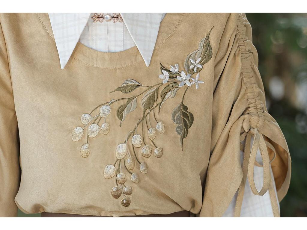 И Мэн Гэ Ханфу Женский Желтый Комплект Верхней Одежды и Юбки, Новый Китайский Стиль 9684