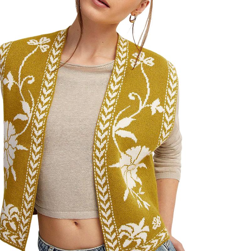 Женский жилет с цветочным принтом без рукавов и открытой передней частью, кардиган в стиле бохо, модный жилет с вышивкой для выхода в свет, топ