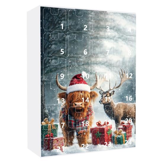 Адвент-календарь с изображением коровы из Хайленда, рождественское подвесное украшение, акриловый мультяшный адвент-календарь с изображением коровы из Хайленда для украшения каминной полки на дереве