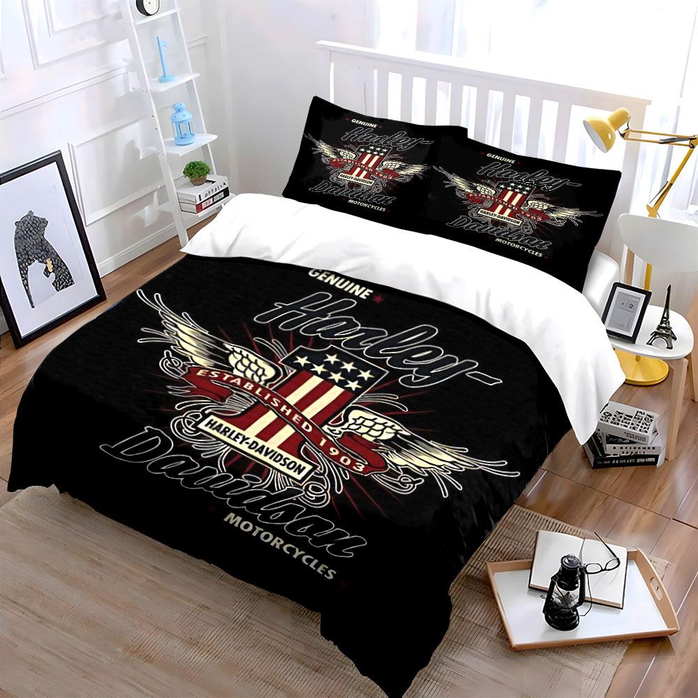 Harley-Davidson Winged Logo Bedding Duvet Cover Set Duvet Cover Pillowcases (1*Duvet Cover 2*Pillowcases, without duvet insert)