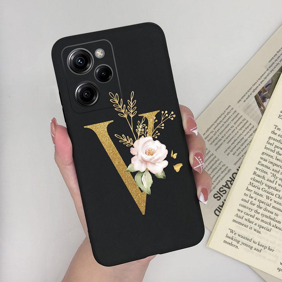 Забавный чехол для телефона Xiaomi Poco X5 X5Pro 5G Розовый 26 букв Мягкий силикон Матовый Прочный задний чехол для PocoX5 Pro PocoX5 X5 Pro