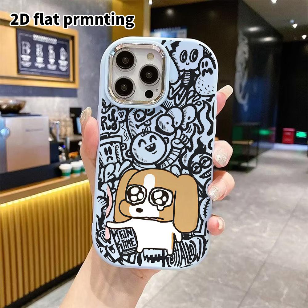 Чехол для телефона: 2D плоский дизайн, подходящий для защитного чехла iPhone 18 17 16 15 14 13 Pro, стиль для пары, плачущий щенок, подарок на Рождество и Хэллоуин