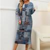 Женское модное повседневное платье с длинными рукавами, круглым вырезом, ретро геометрическим принтом, элегантное
