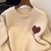Ленивый стиль Ретро свитер с вышивкой сердечка для женщин Весна Осень Осень Зима Нежный стиль Свободный Трикотаж с длинным рукавом