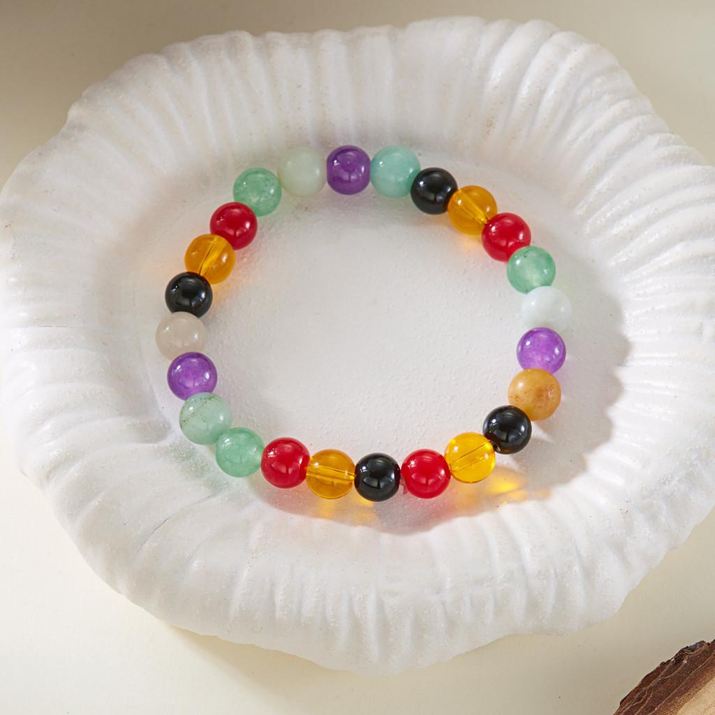 Geometric Agate Beaded Bracelet For Women Handmade Elastic Cord Jewelry For Travel Gift