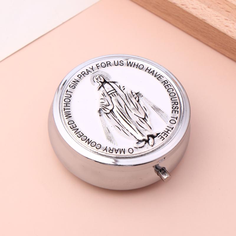 Ретро Металл Святое Причастие Святой Бенедикт Розарий Подарочные Коробки Круглый Религиозный Ювелирный Изделий Упаковочный Кейс