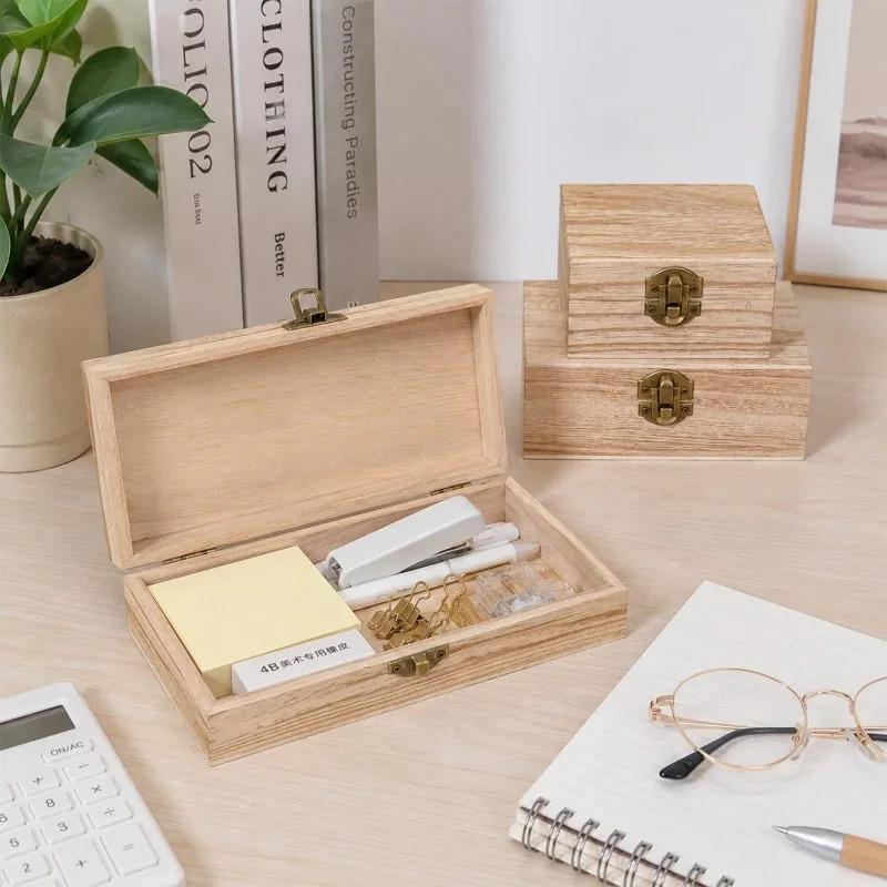 Multi-purpose Storage Box Necklace Bracelet Container Boxes with Hinged Lid Retro Rectangular Wooden Gift Box Home Organizer