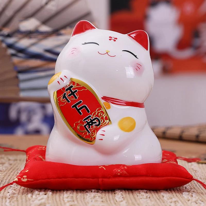 4,5-дюймовая керамическая фигурка Maneki Neko Lucky Fortune Cat, копилка, монетница, украшение для дома, статуэтка FENG SHUI
