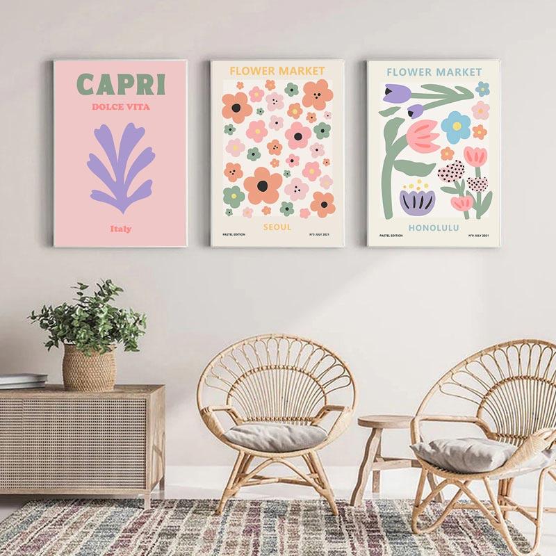 Abstract Flower Market Matisse Wall Art Canvas Posters Aesthetics Painting and Prints Danish Pastel Colors Pictures Home Decor