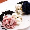 Модные женские украшения для волос, подарки Tissu Rose Fleur Cheveux Perles, повязка для волос Queue De Cheval Titulaire Corde Anneau, аксессуары