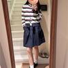 A New School-style Color-blocking Round-neck Striped Knitted Cardigan for Short Women In The Early Autumn