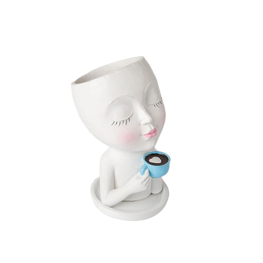 Face Planter Pot Resin Head Planter with Drainage Hole for Indoor Outdoor Garden Use