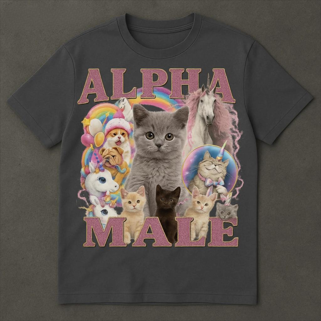 2026 Alpha Funny Kitten Shirt Funny Cat Meme Shirt Father Gift Unicorn Rainbow Tee Cat Lover Cat Gift Cursed Cat Shirt