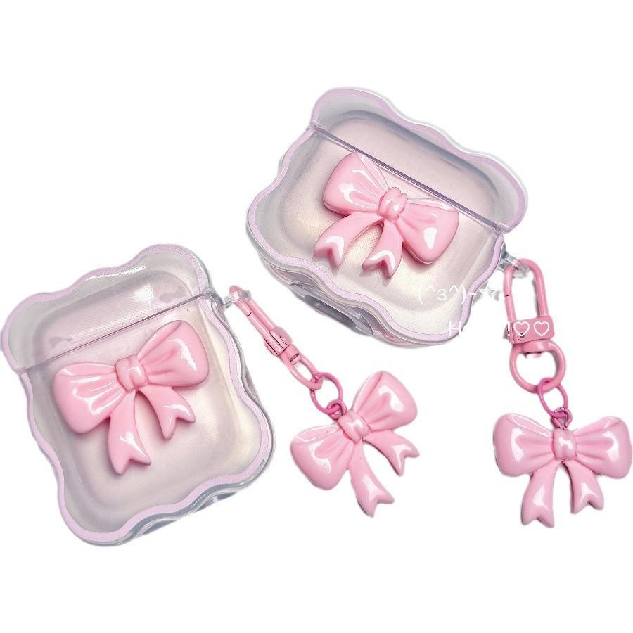 Three-dimensional pink bow for AirPods 1/1/1 generation Bluetooth headset protective case Pro1 headset cover ins