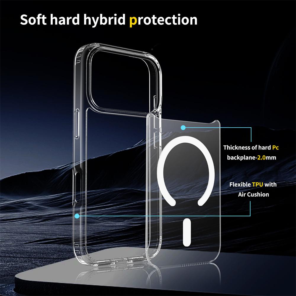 For iPhone 17 Pro Max Magnetic Case 2.0mm Scratch Resistant TPU+PC Clear Phone Cover