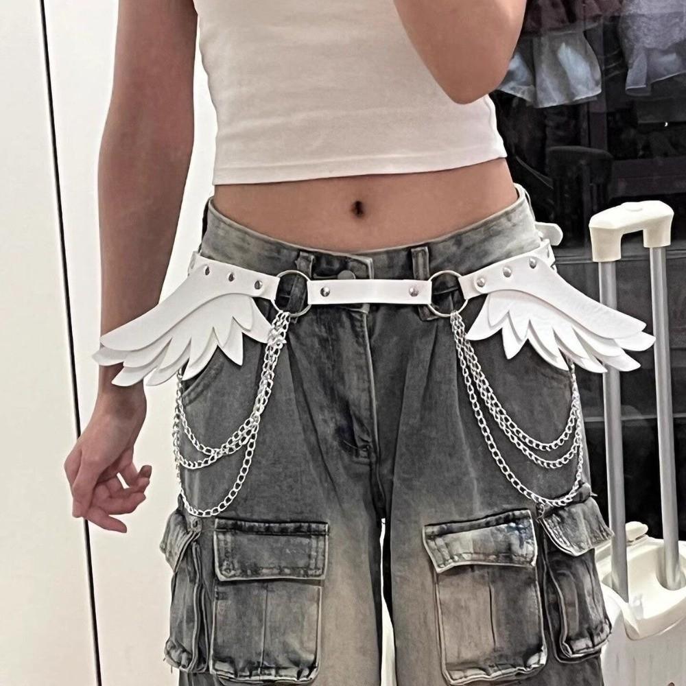 Punk Angel Wings Waist Belt Adjustable Hip Chain Women's Waist Chains for Party Costume