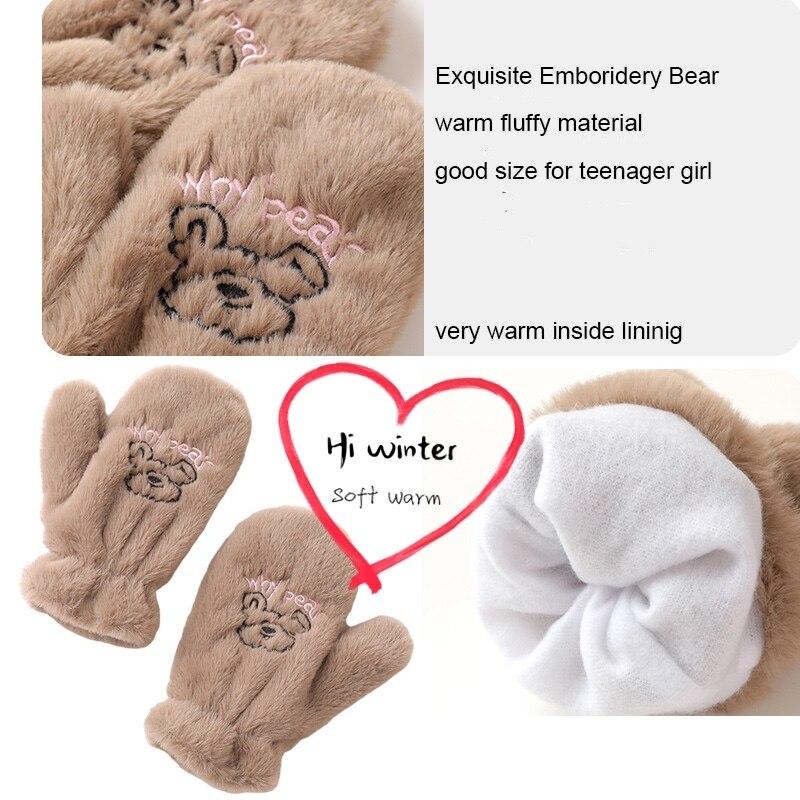 2023 Females Korean Bear Dog Gloves Women's Girls Winter Kawaii Cute Bears Plush Fur Thick Riding Mittens Glove Keep Warmer