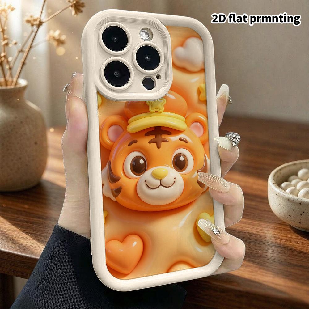 Phone case: 2D flat design suitable for iPhone 18 17 16 15 14 13 Pro protective case, cartoon little tiger, perfect Christmas and Halloween holiday gi