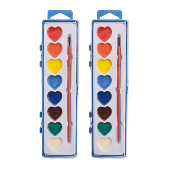 8 Colors Heart Watercolor Washable Water with Brush Valentine's Color Paint Paint Set Day Gifts