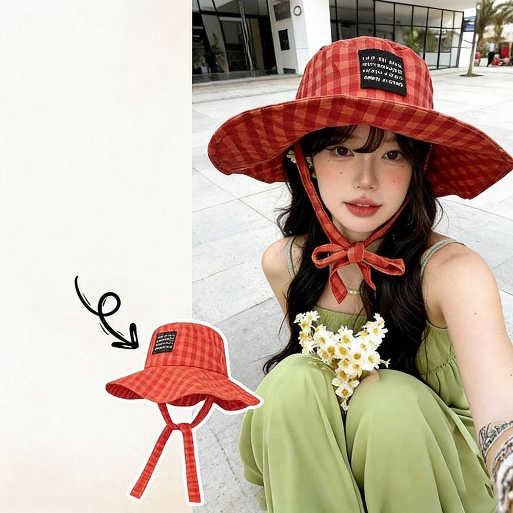 Lace Up Fisherman Hats Wide Brim Sun Cap Fashion Sun Protection Hats