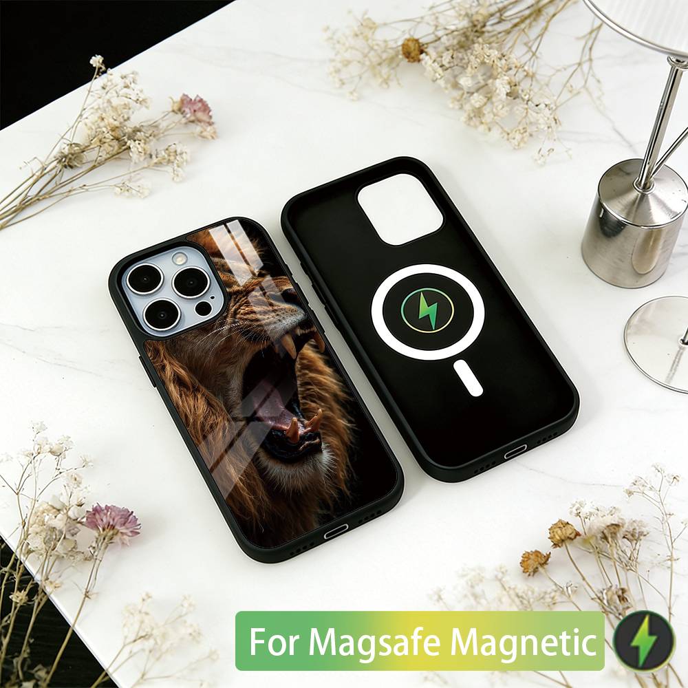 Чехол для телефона Животное Лев Для iPhone 17, 16, 15, 14, 13, 12, 11 Plus, Pro Магнитный Для Magsafe Беспроводной Зарядки