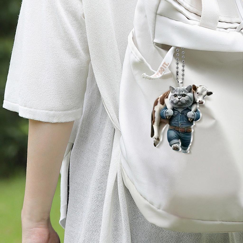 2D Cute Car Acrylic Flat Rearview Mirror Pendant Keychain Accessories