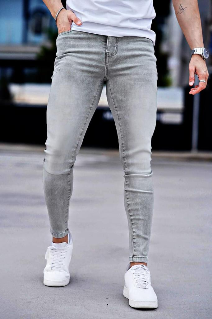 Мужские узкие эластичные джинсы GINGTTO, серые, размер 30