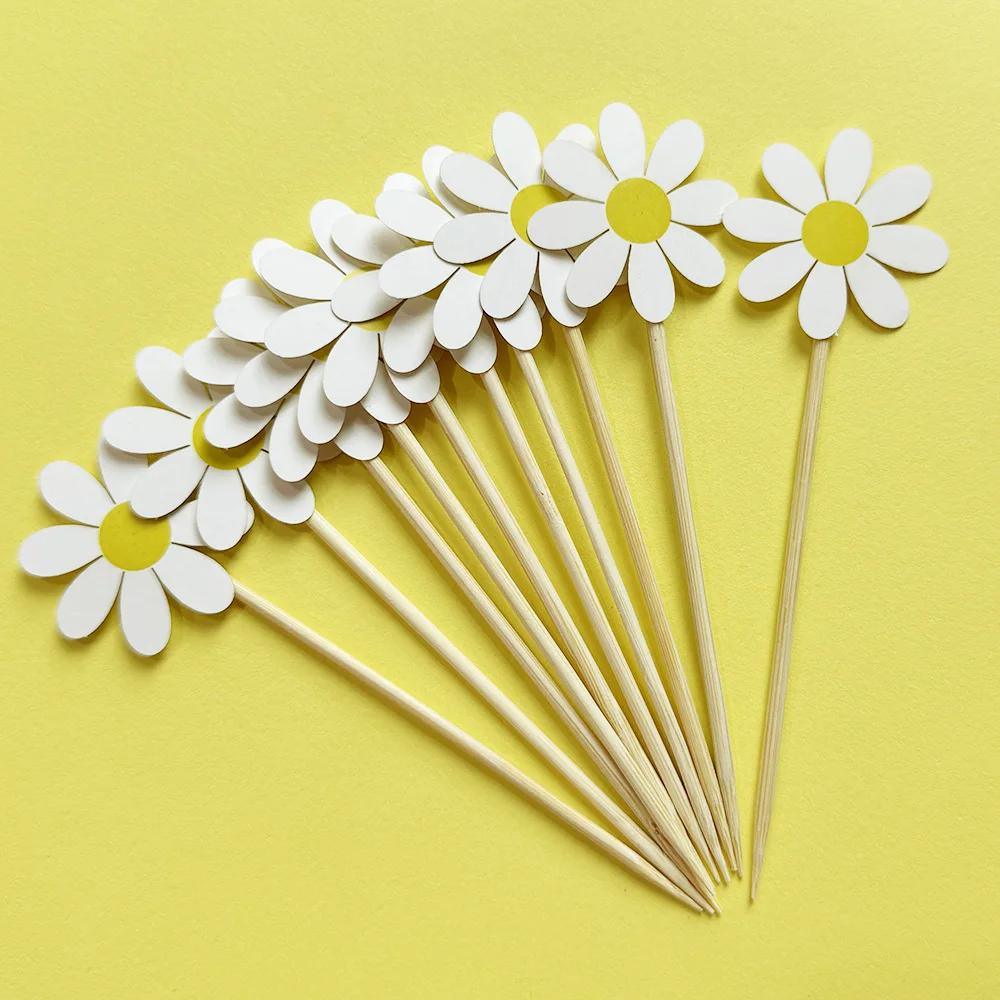 4/10/20pcs Daisy Cake Topper White Daisy Flower Cupcake Toppers Cake Decor Wedding Birthday Party Decoration Supplies