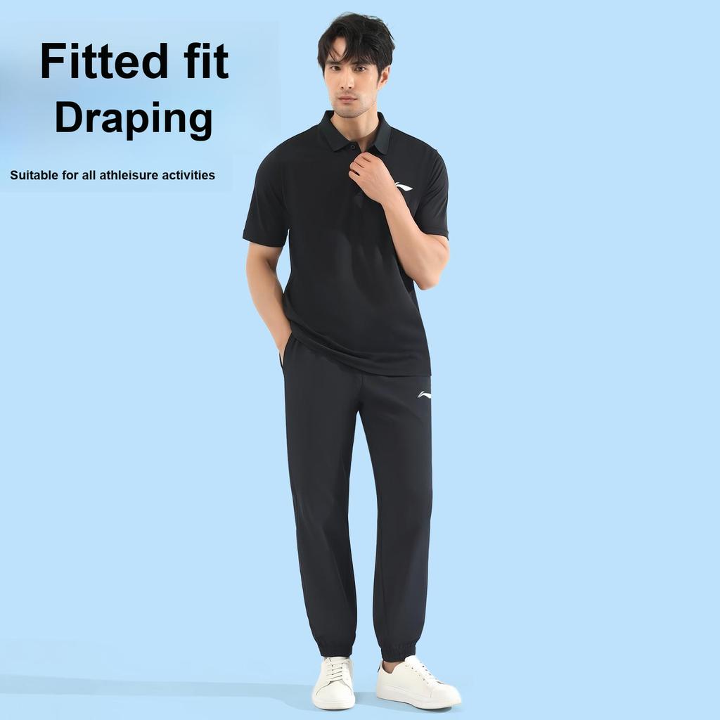 Li-Ning Летние Быстросохнущие Короткий Рукав Легкие Дышащие Универсальные Брюки Повседневный Спортивный Комплект Мужские комплекты Черный YWBW061--1