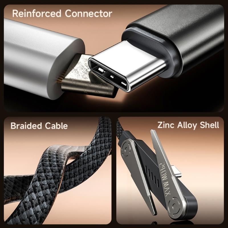 Плетеный USB C кабель, 1,5 м, поддерживает зарядку 240 Вт и стабильную передачу данных для телефона