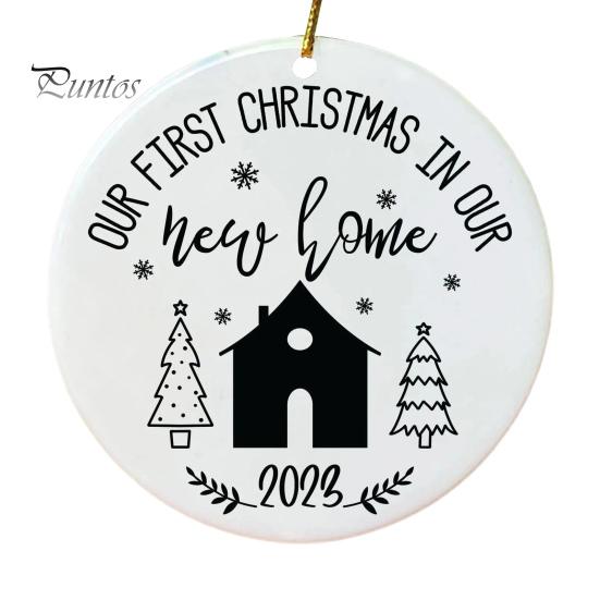 Кулон «Первое Рождество в нашем доме» Двусторонний принт Круглая форма сердца Гладкие висячие благословения Декоративный подарок на новоселье Украшение окна