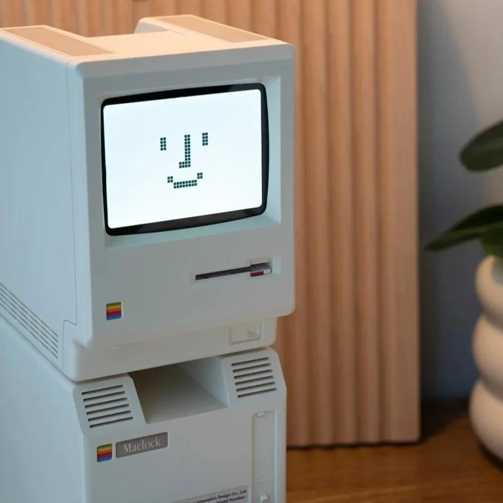 Computer-Inspired Retro MacLock Clock Calendar Adjustable Brightness Desk Clocks Temperature Wake-Up Tool