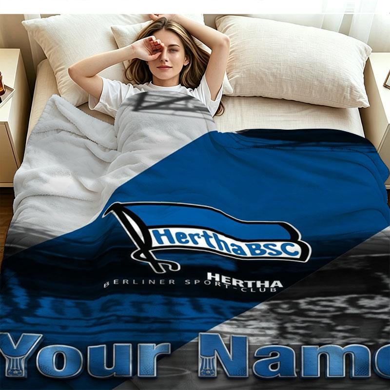 1PC Hertha BSC Custom Name Patterned Flannel Blanket Suitable For All Seasons for Home Decor Warmth and Comfort Gifts Holiday Present