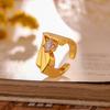 Irregular Geometric Zircon-Set Open Texture Ring Retro Design Copper-Plated Real Gold Jewelry Women