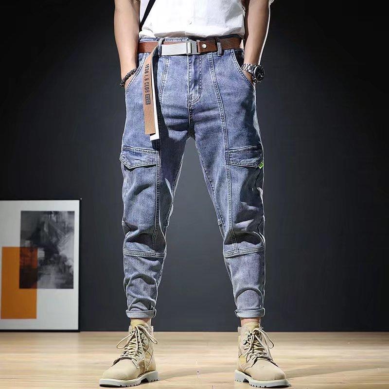 Jeans Men's Summer New Slim Small Leg Trousers Spring and Autumn Tide Washed Workwear Casual Long Trousers