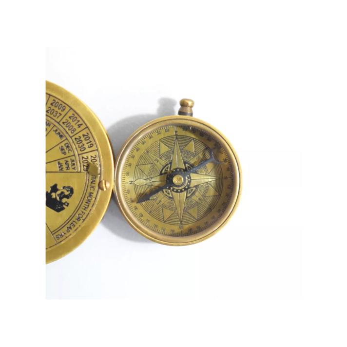 Vintage Brass Perpetual Calendar & Compass - Handmade Nautical Desk Gift