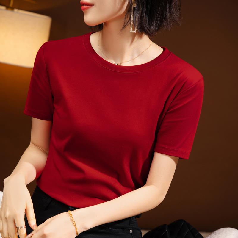 Solid Color Short-sleeved T-shirt for Women's New Women's Solid Color Round Neck Cotton T-shirt To Make You Look Slim and Belly-covering Top