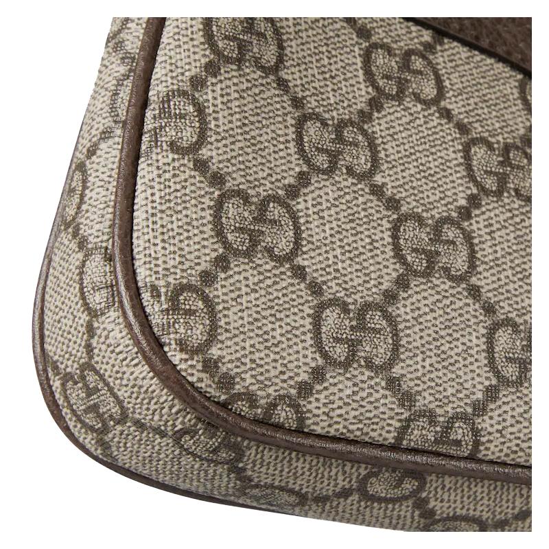 Gucci Ophidia Double G Золотая Фурнитура Коричневая Кожаная Отделка Мини-Сумка Женская Бежевая и Эбеновое Дерево