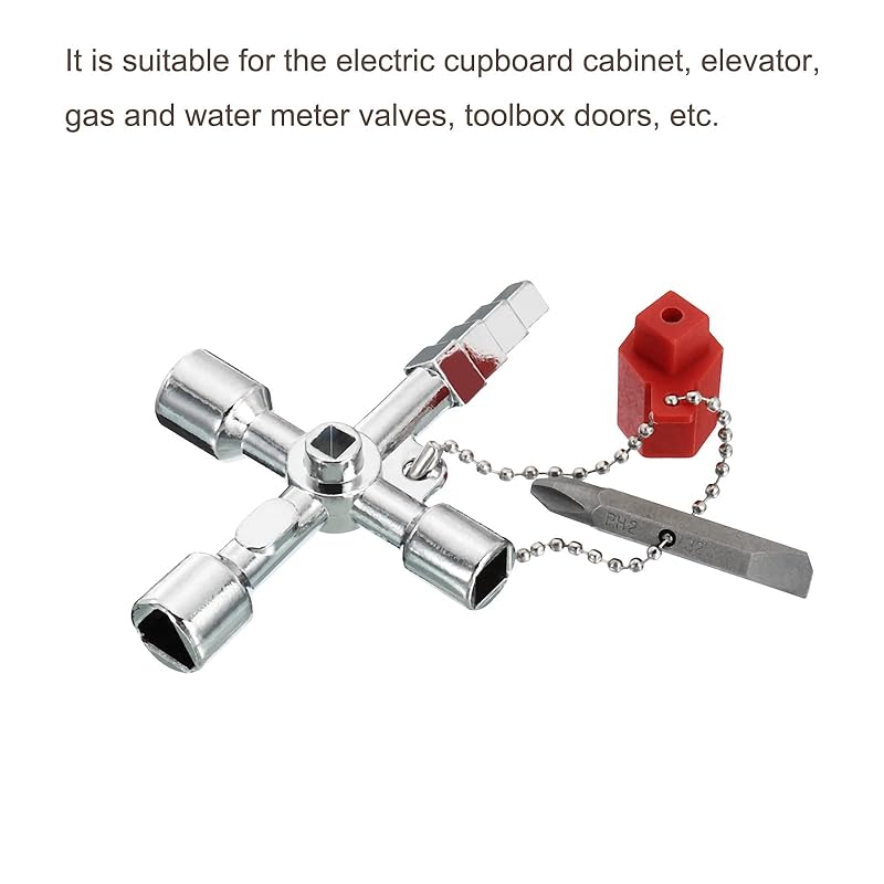 PATIKIL 86.8x60 mm multifunctional universal cross key 4 directions gas water meter key wrench for electrical cabinets For piping valves silver