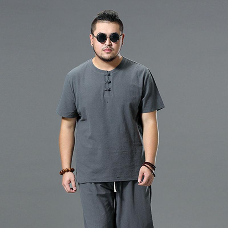 Летняя мужская футболка из искусственного хлопка и льна в китайском стиле, свободная мужская футболка с короткими рукавами большого размера, свободная мужская футболка в стиле ретро с имитацией льна