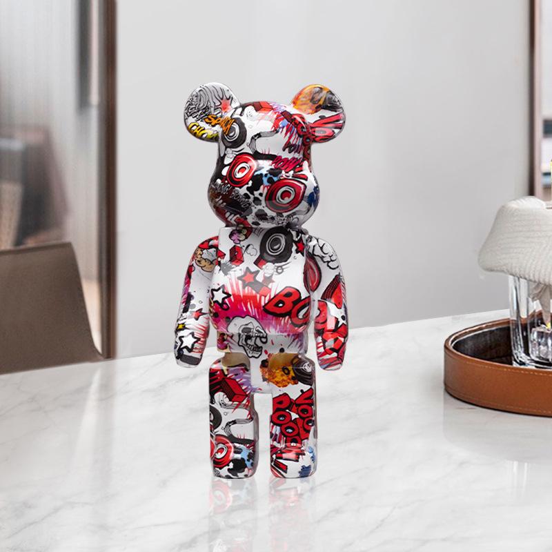 2025 New Graffiti Bear 27cm Figurine Home Decoration Animal Statue Storage Money Jar Modern Room Sculpture Table Decor
