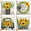 Summer Sunflower Print Pillow Cover Linen Home Fabric Sofa Cushion Set Bedroom Pillow