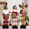 Christmas Plush Toy with Retractable Legs Handmade Reindeer Snowman Santa Claus Plush Doll Xmas Holiday Party Decoration Ornament