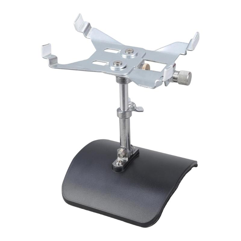 Contemporary Metal Guitar Support Silver Clamping Device Black Textured Base Perfect for Optimal Instrument Stability